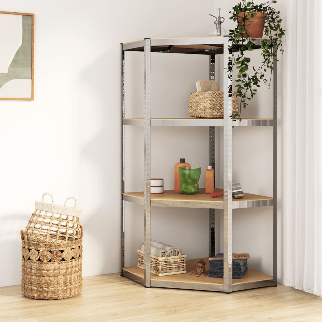 vidaXL Hoekplank met 4 planken, staal en hout