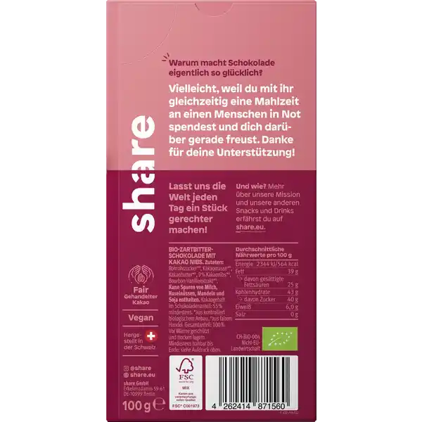 Bio Schokoladentafel Kakao Nibs