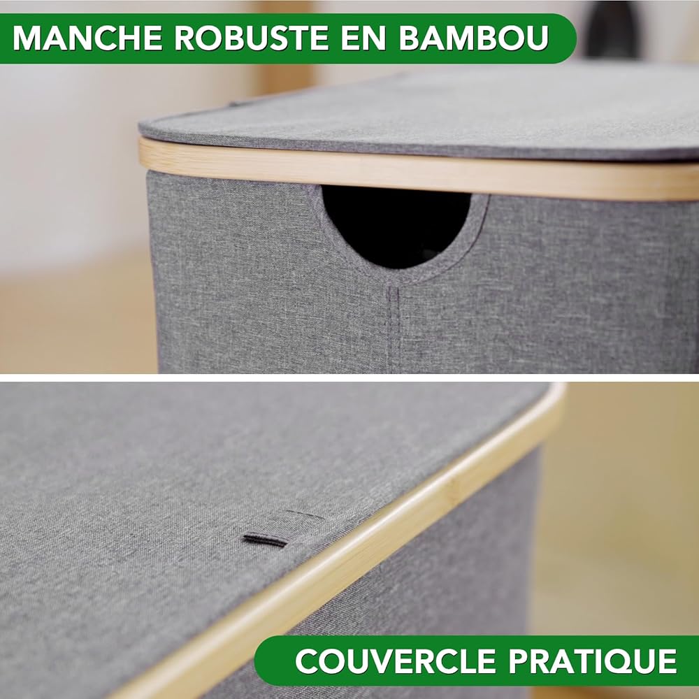 SOUTHGATE 170L Panier à Linge 3 compartiments Avec Couvercle, Panier Linge Pliable Avec Trois Sacs à Linge Amovibles, Convient Pour La Chambre à Coucher, Salon, Buanderie, Gris : Cuisine et Maison