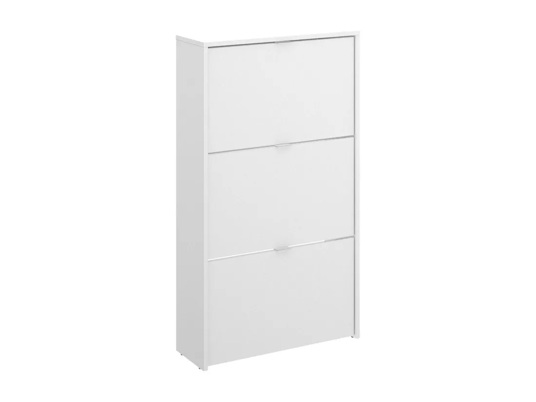 Dmurr étagère à chaussures, étagère à chaussures d'entrée peu encombrante, meuble à chaussures avec 3 portes pliantes, 61x25h113 cm, Blanc