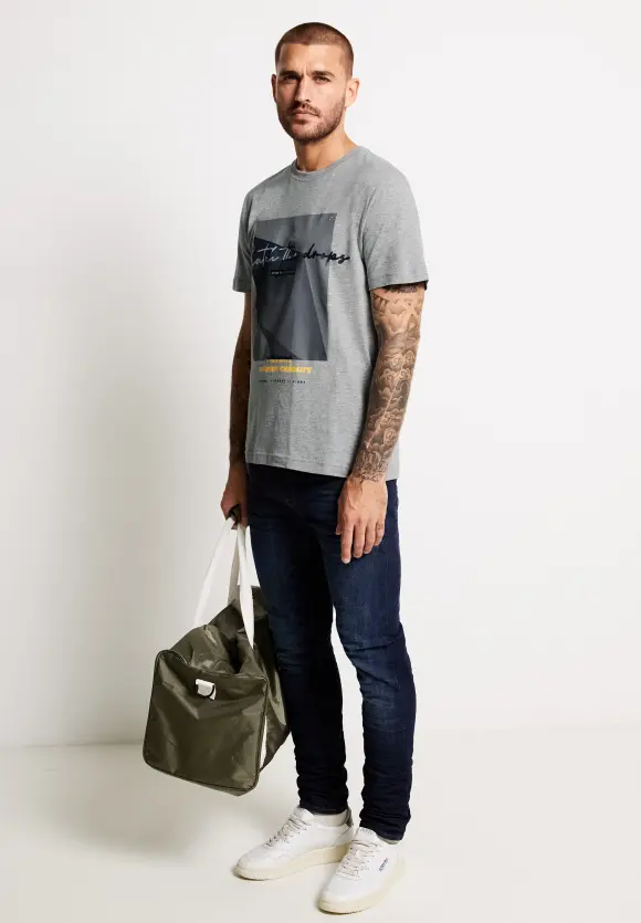 Melangeshirt mit Fotoprint - stone grey melange