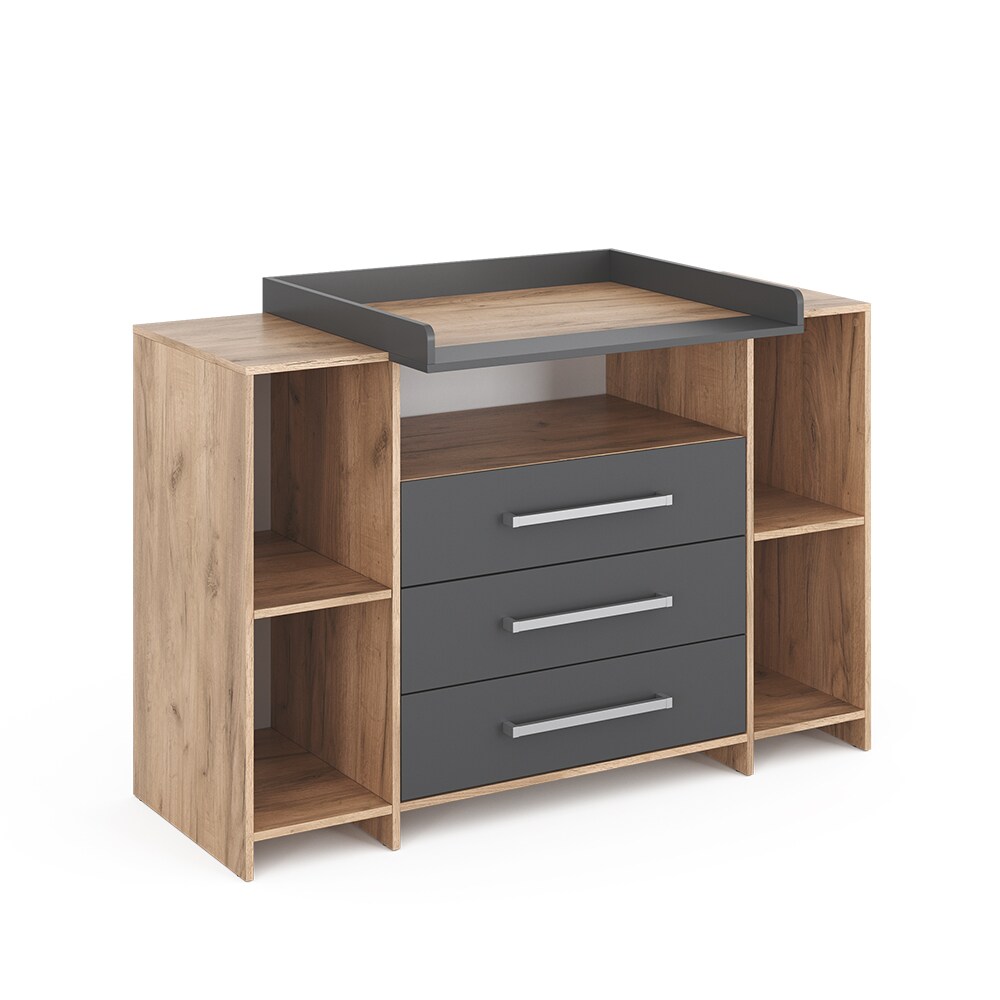 Vicco Wickelkommode Oskar XL 143 x 100 cm, Eiche Anthrazit, inkl. Wickelauflage