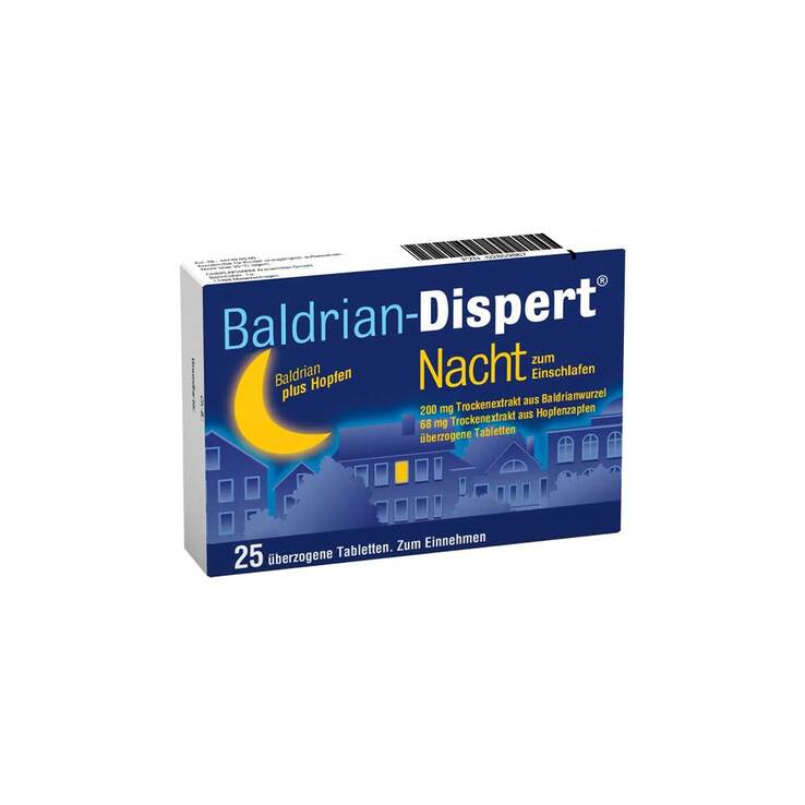 Baldrian Dispert Nacht zum Einschlafen überzogene Tabletten, 25 St