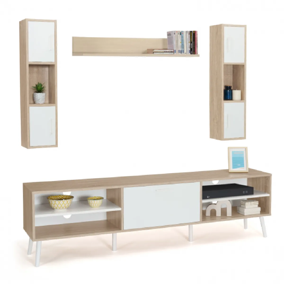 Idmarket MARKET Meuble TV HOUSTON Bois/Blanc