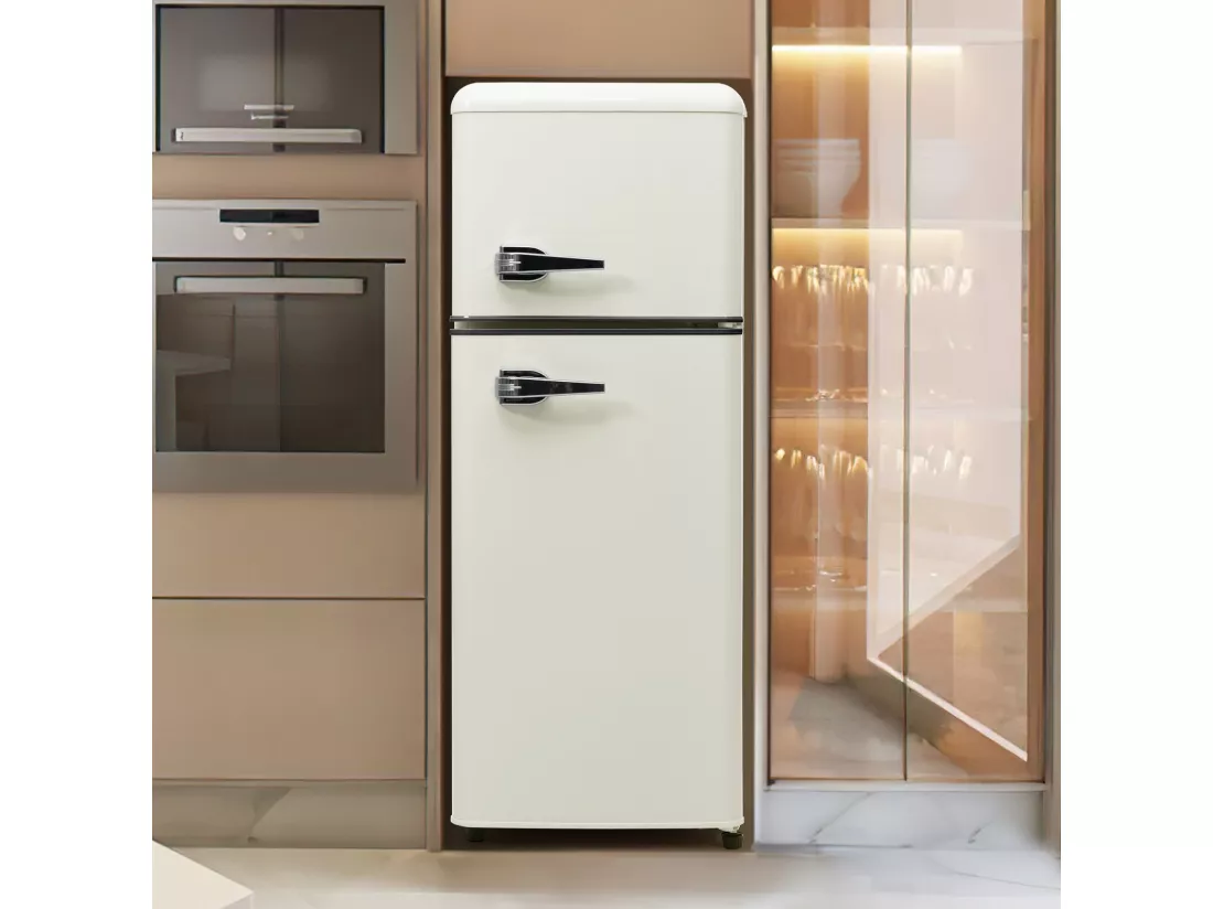Réfrigérateur deux portes, 28L + 64L, avec 3 étagères et LED, -27°C à 13°C, 116 kWh/an, efficacité énergétique D
