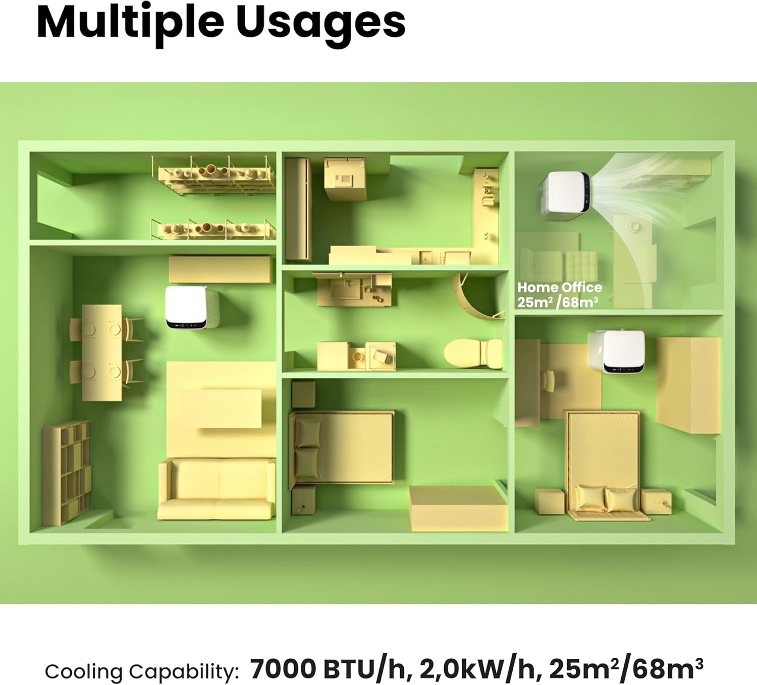 Comfee Mobiles Klimagerät MPPH-07CRN7, 7000 BTU 2,0kW, Kühlen&Ventilieren&Entfeuchten, Raumgröße bis 68m³(25㎡), Mobile Klimaanlage mit Abluftschlauch