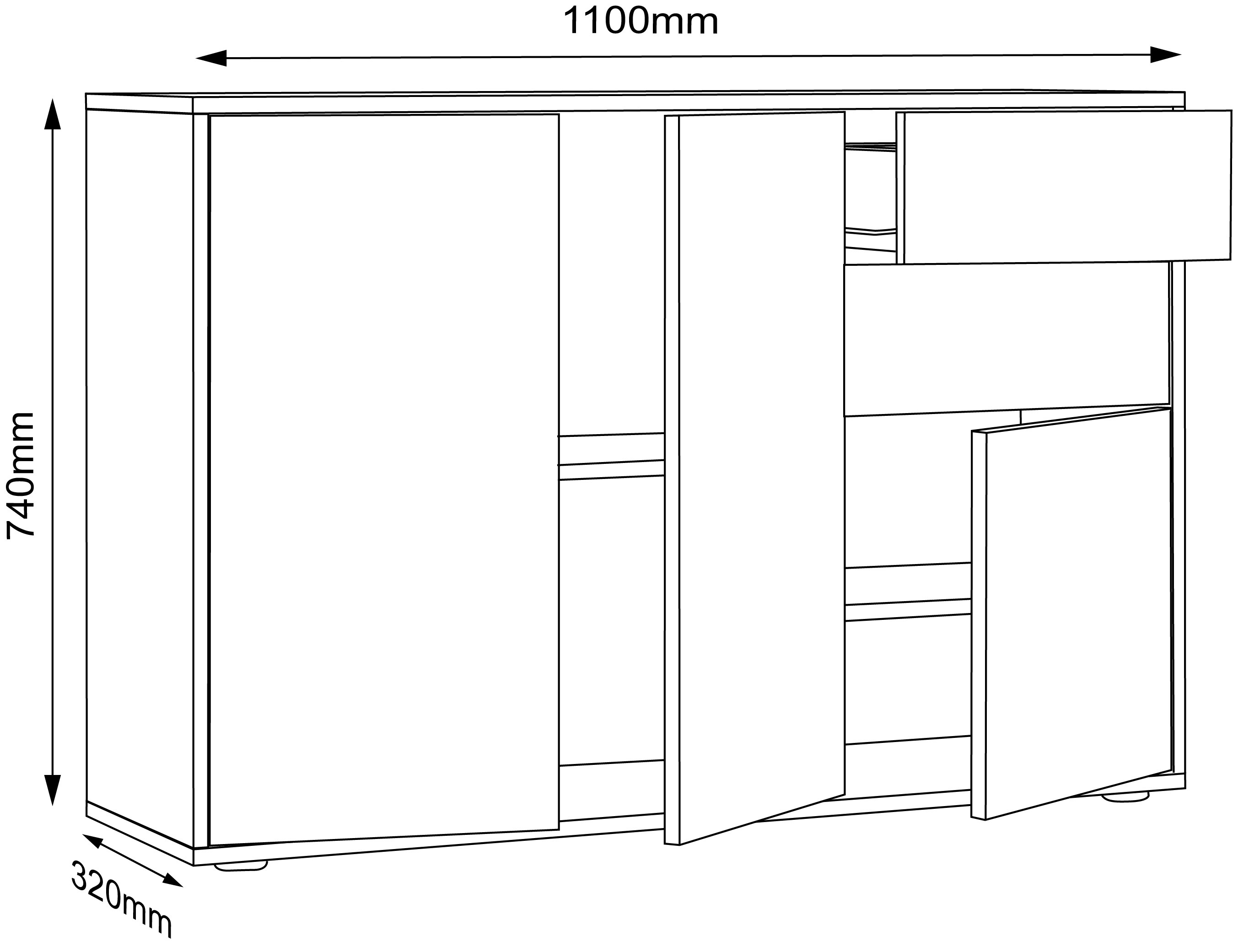 VCM Holz Kommode Sideboard Highboard Anrichte Schrank Büromöbel Salia Breite 110 cm Schublade Drehtüren