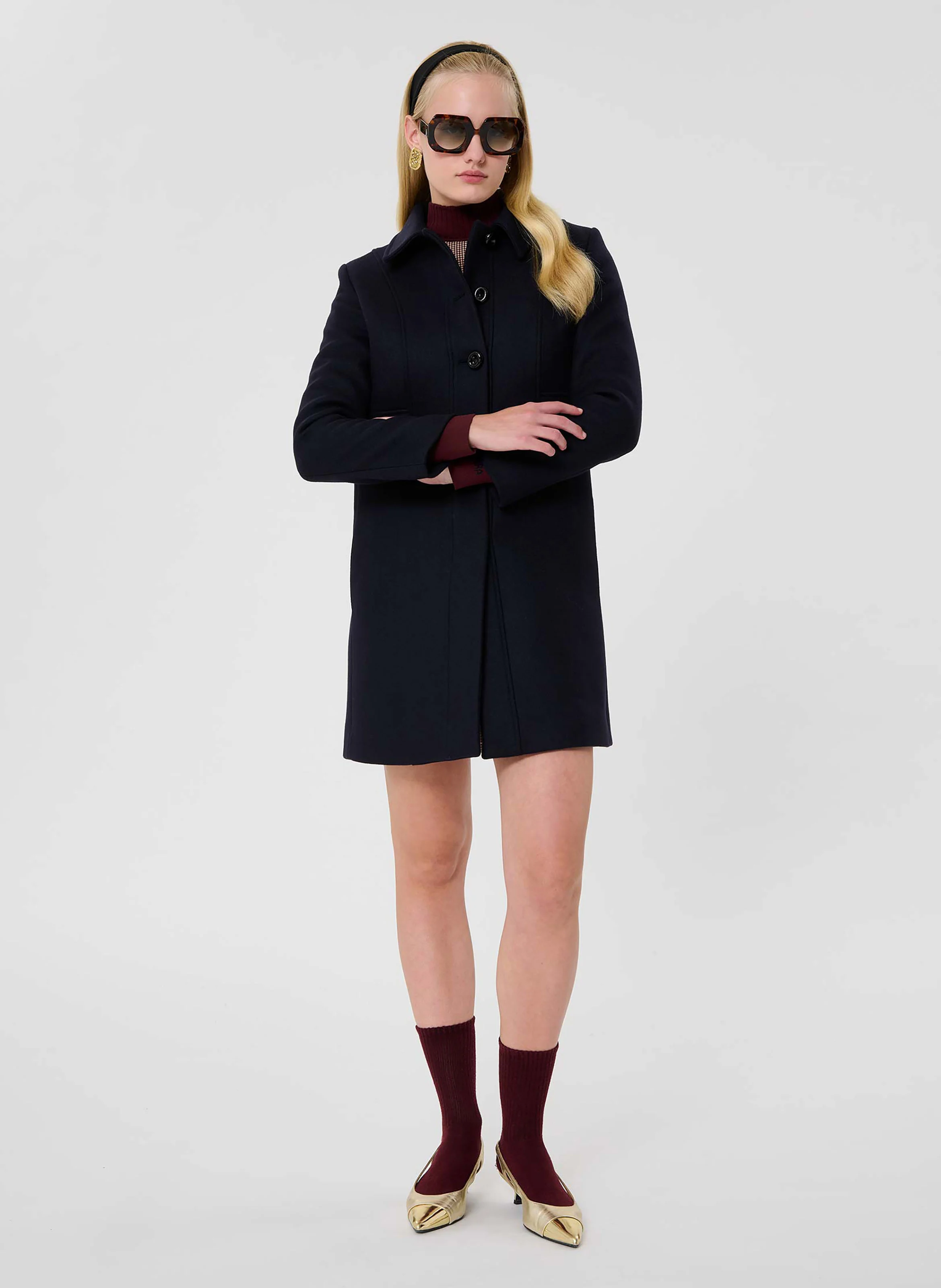 MADELINE - Manteau droit en laine mélangée | Bleu