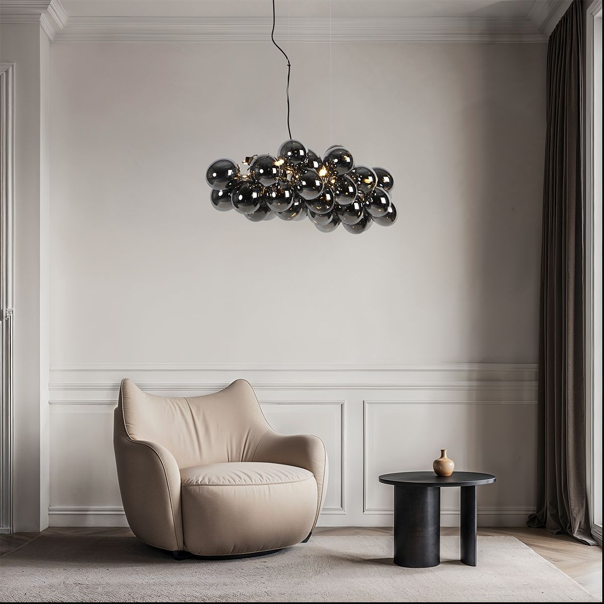 Art Deco hanglamp zwart met smoke glas 8-lichts - Uvas