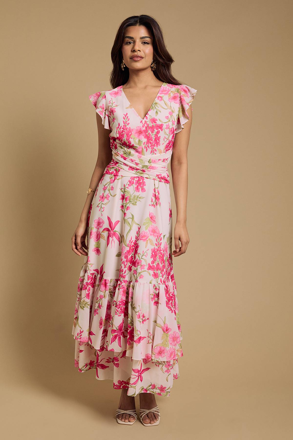 Oasis Robe Midi Étagée Petite à Imprimé avec Détail Torsadé Devant
