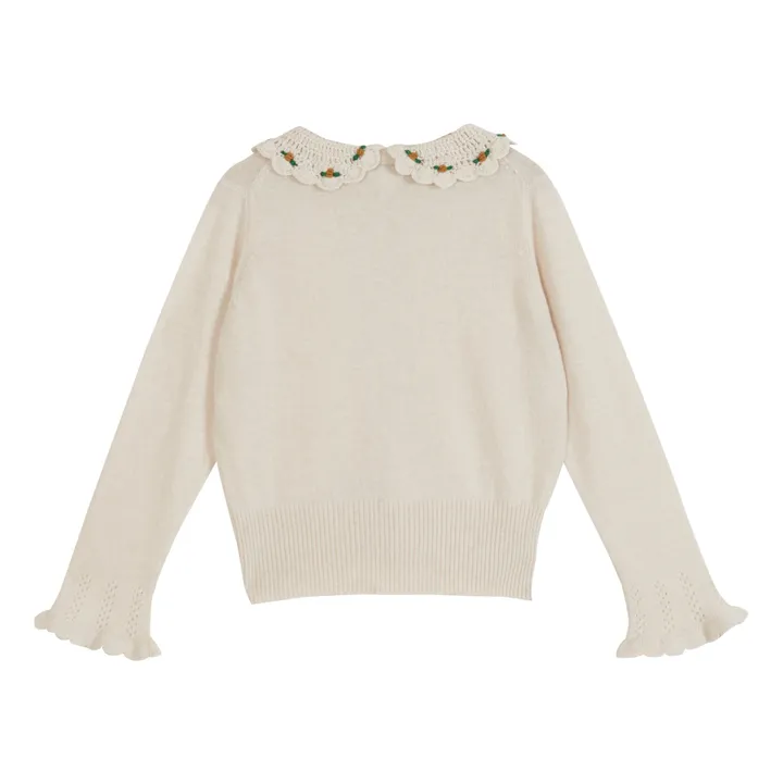 Emile et Ida Cardigan Col Crochet Brodé | Ecru