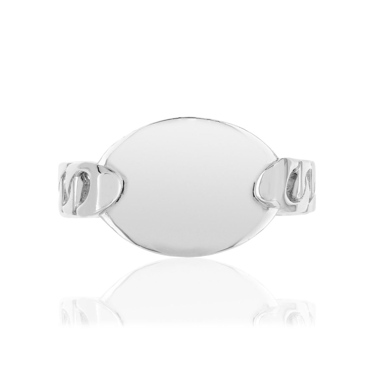 Bague argent 925, plaque ovale, motif maille gourmette