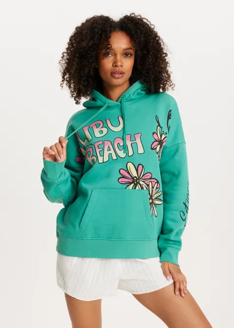 Hoodie met print long malibu groen (GRN.F)