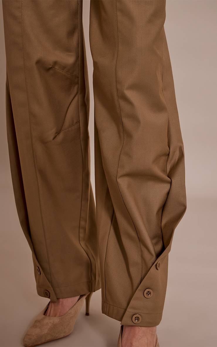Sage Khaki Pantalon Tissé À Jambes Tonneau Avec Boutons Et Coutures
