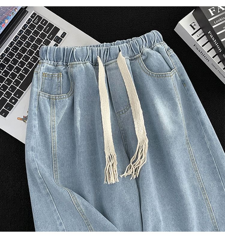 Whyessa - Gewassen denim shorts met elastische taille