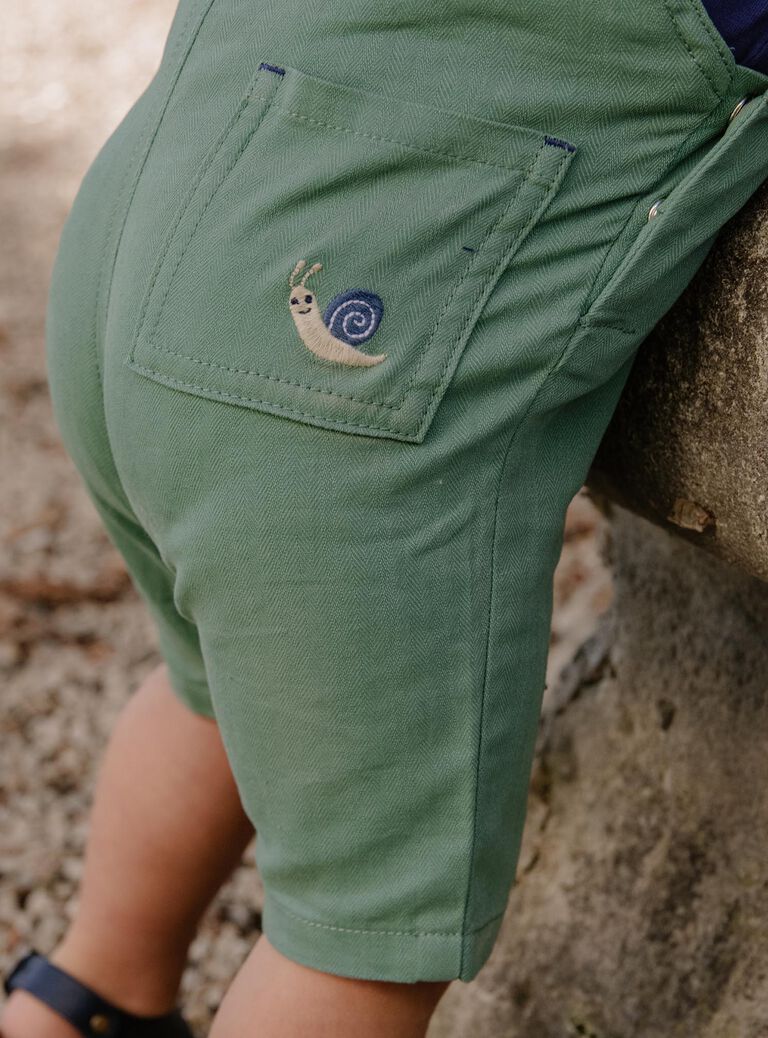 Salopette courte vert pistache en herringbone