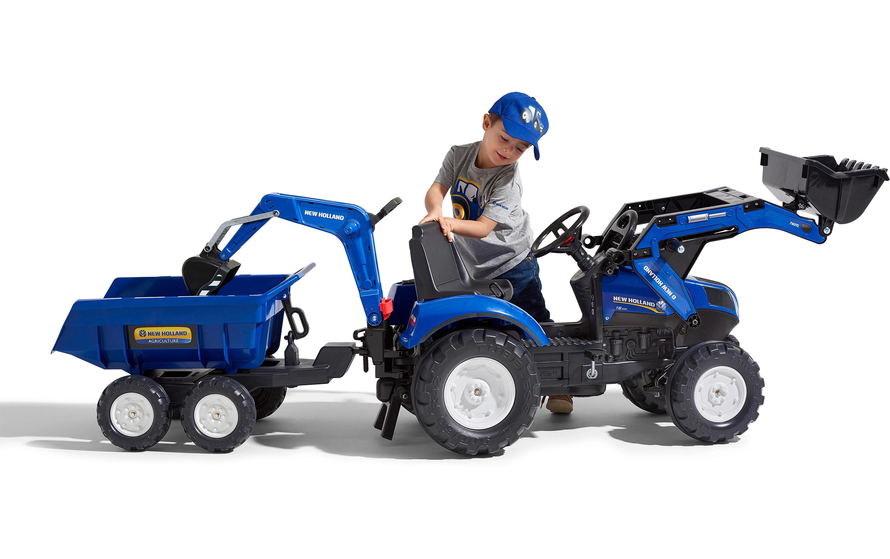 New Holland Traktor + Anh. XXL<br>Baggerlader mit Maxi-Bagger und Kippanhänger