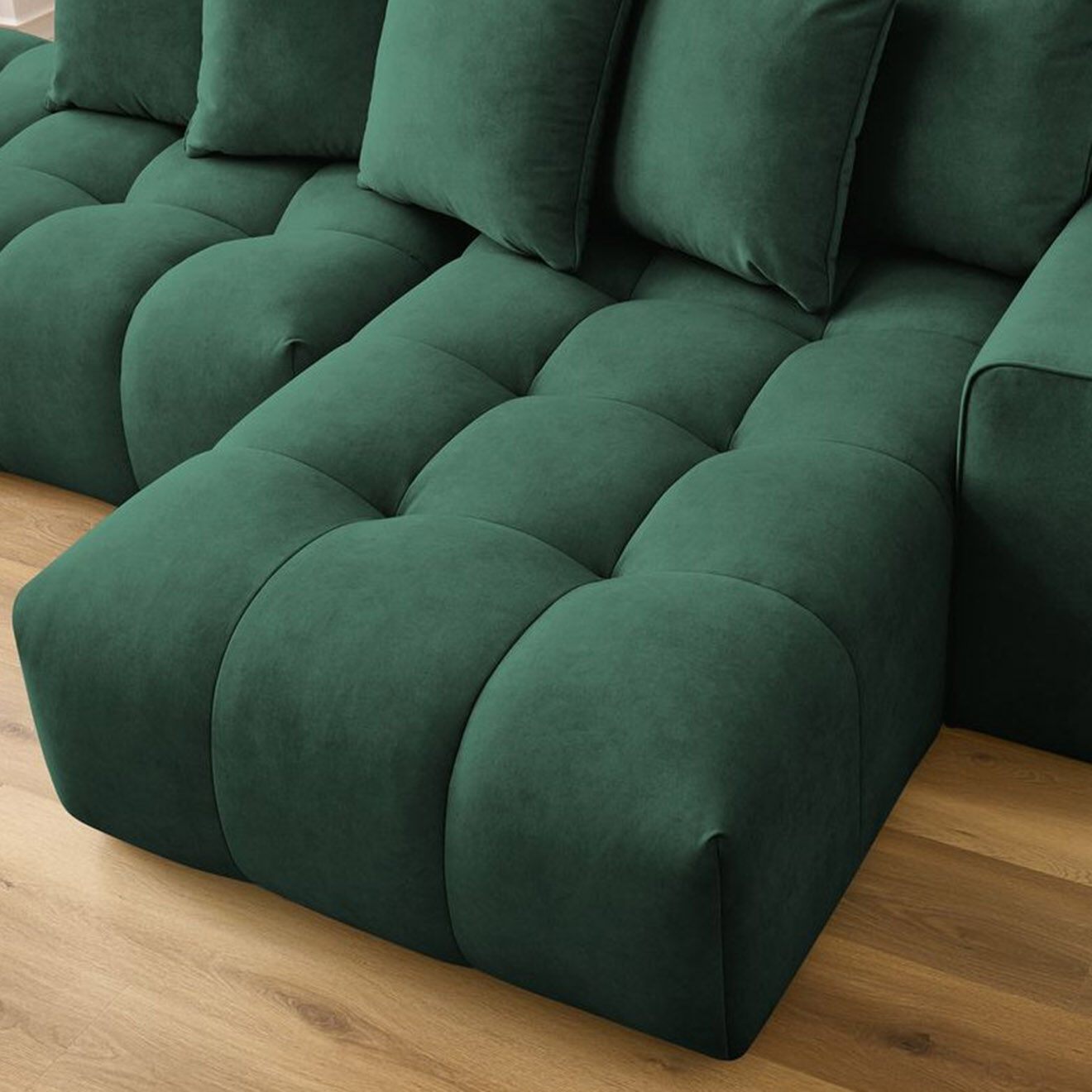 Bobochic Canapé d'angle fixe mont-blanc velours angle droit vert - 313x176x97 cm