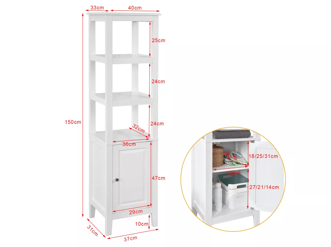 Meuble Colonne de Salle de Bain Armoire Toilette haute – Blanc, FRG205-W