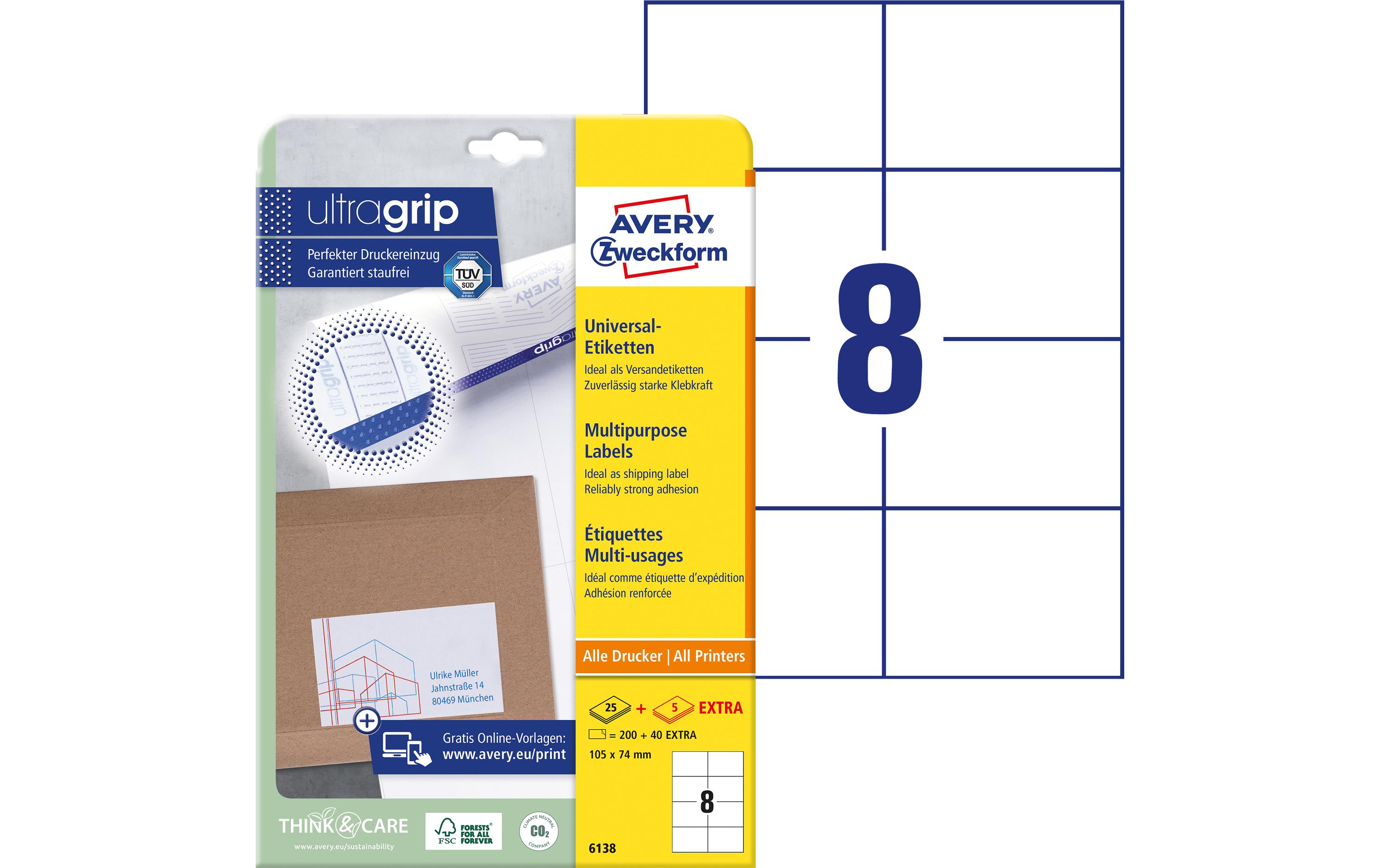 Universal-Etiketten 6138, 105 x 74 mm, 30 BlattPermanent haftende Etiketten