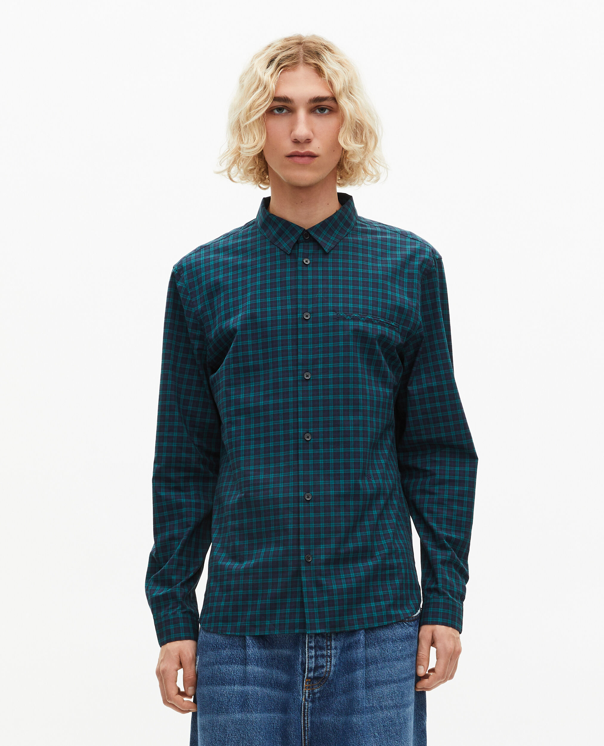 Chemise à petits carreaux marine et verte