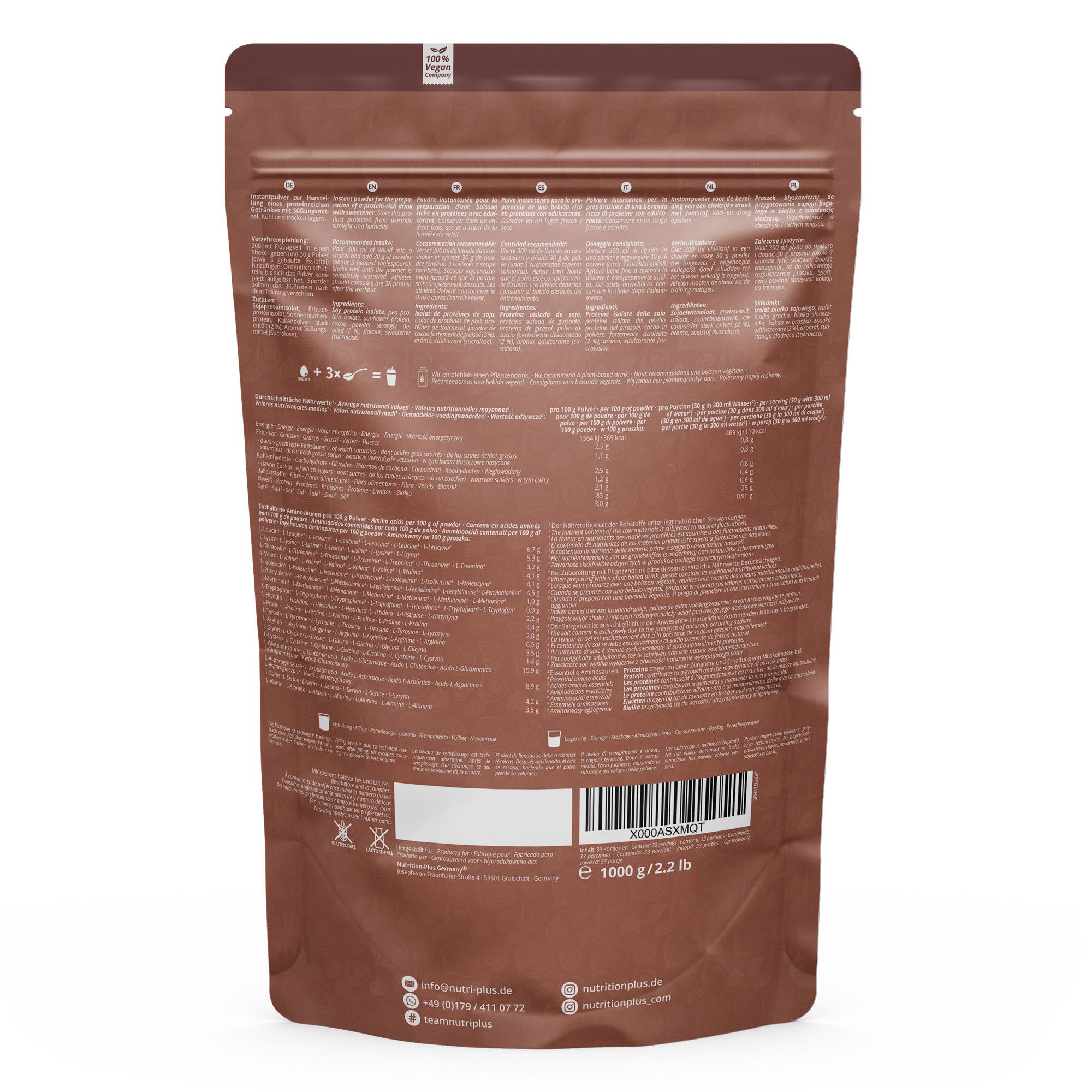 Nutri+ Vegan 3K Proteinpulver - Mehrkomponenten Protein