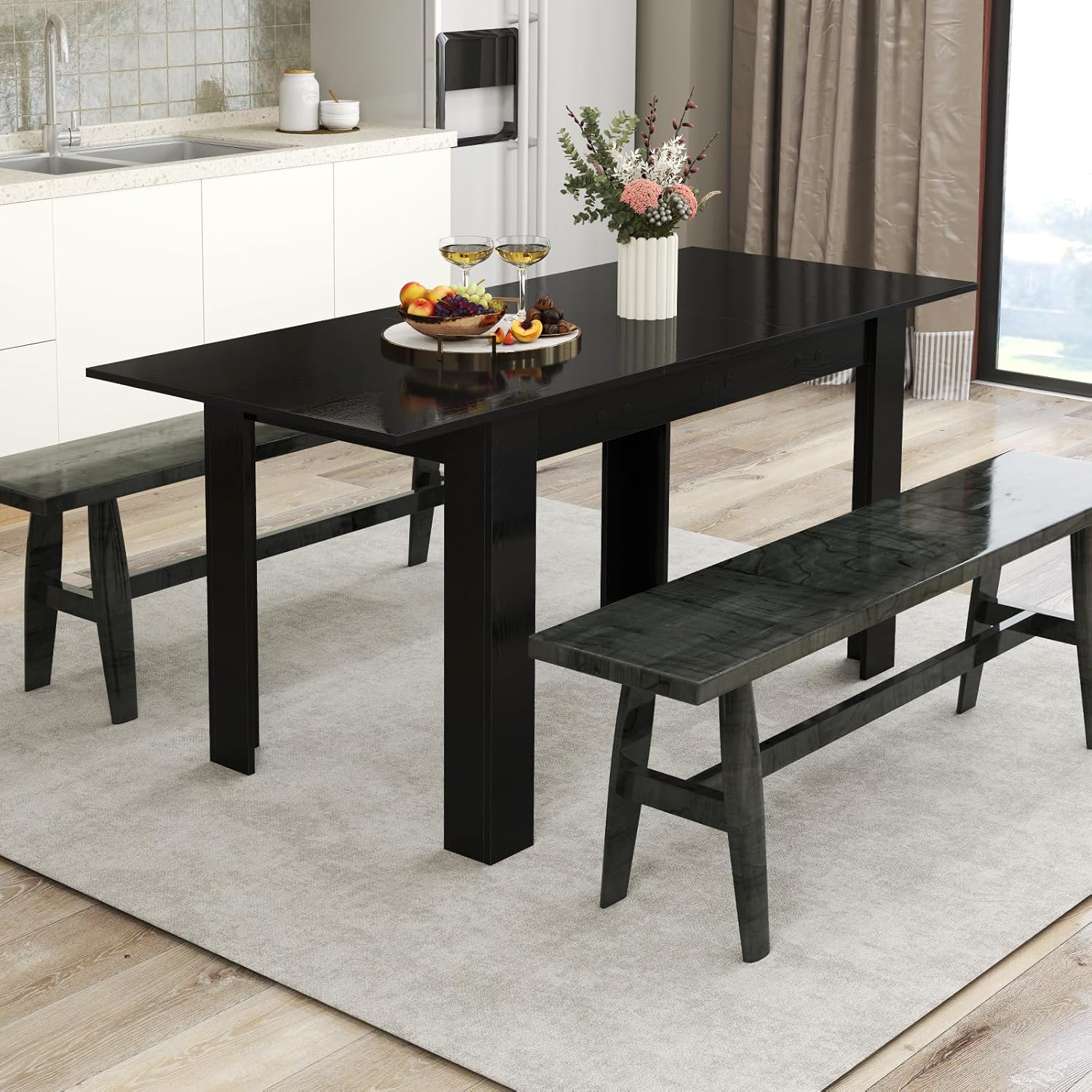 COSTWAY Esstisch ausziehbar, 120/158 x 70 cm, Küchentisch für 4-6 Personen, rechteckiger Esszimmertisch für Esszimmer, Küche, Schwarz