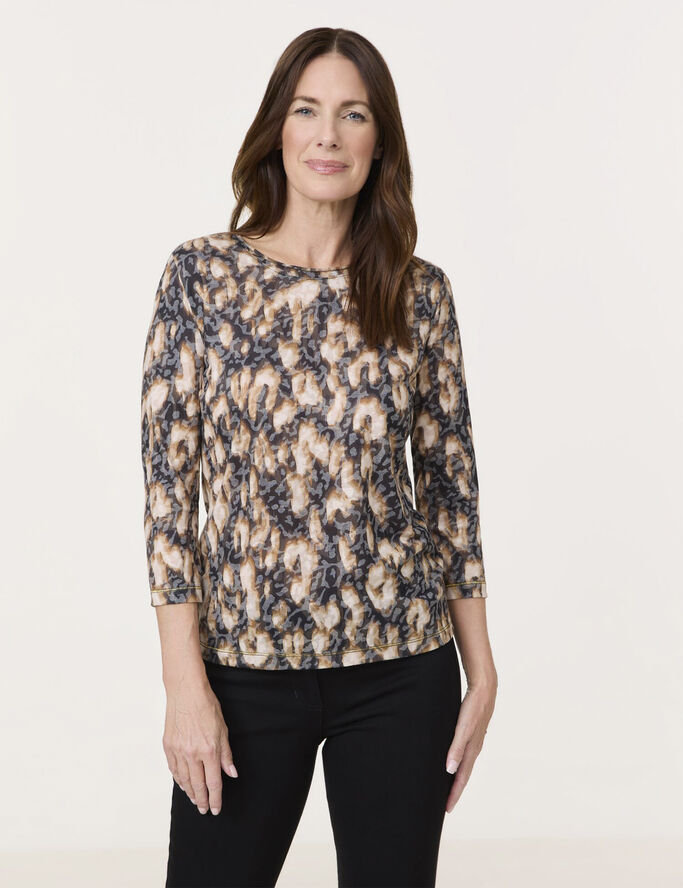 Gerry Weber T-SHIRT 3/4 SLEEVE Black/camel leopard print