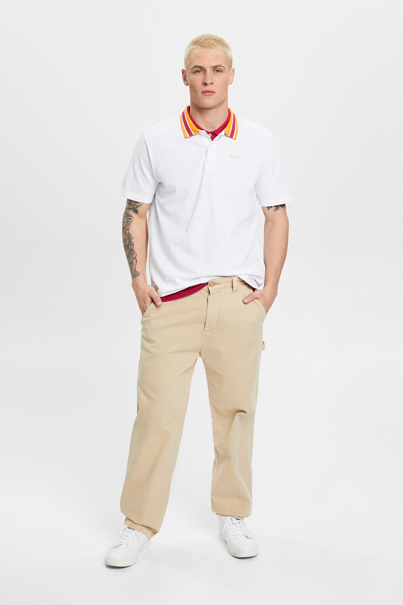 Camisa polo lisa de algodão de manga curta - Multicolorida