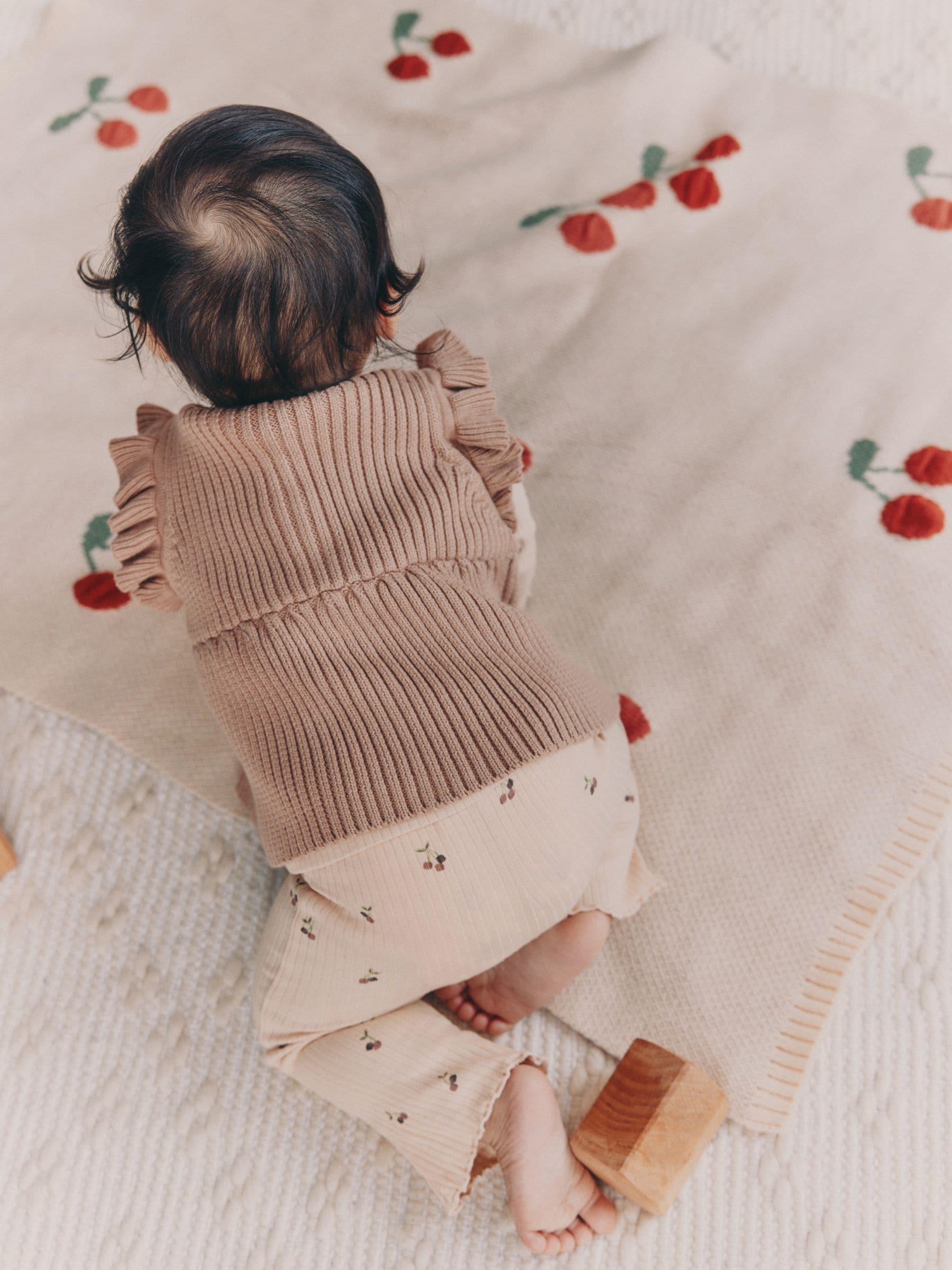 Naturel Kersenrood - Gebreide baby bodywarmer, top met lange mouwen en leggings 3 -delige set (0mnd-3jr)