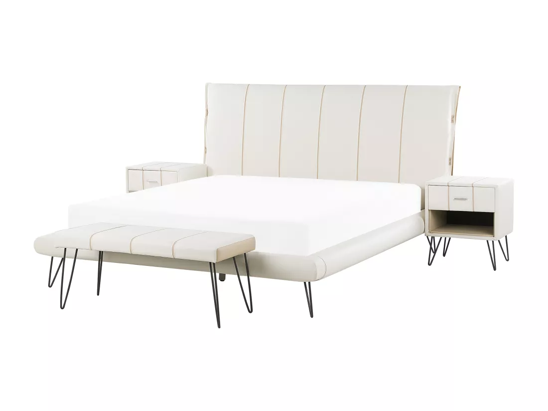Ensemble de chambre Cuir PU BETIN 160 x 200 cm Crème