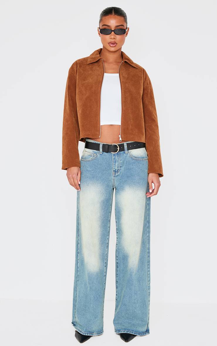 Marron Veste En Synthétique À Fermeture Éclair