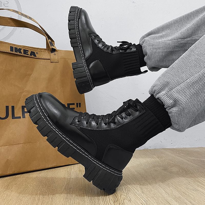 Tanzanite - Veterschoenen met platform en korte sokken