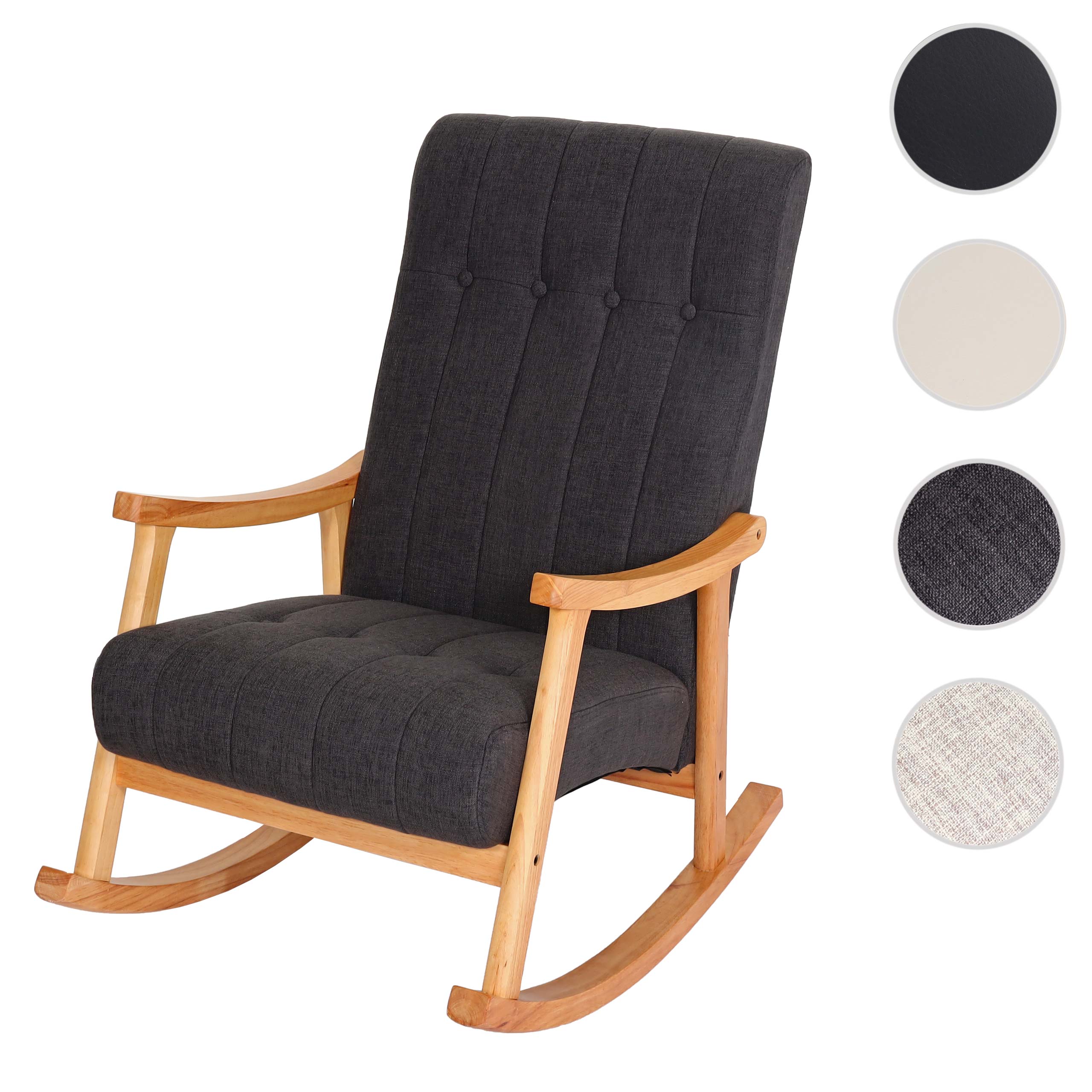 Schaukelstuhl MCW-K10, Schaukelsessel Schwingstuhl Relaxsessel MVG ~ Stoff/Textil dunkelgrau, Gestell braun