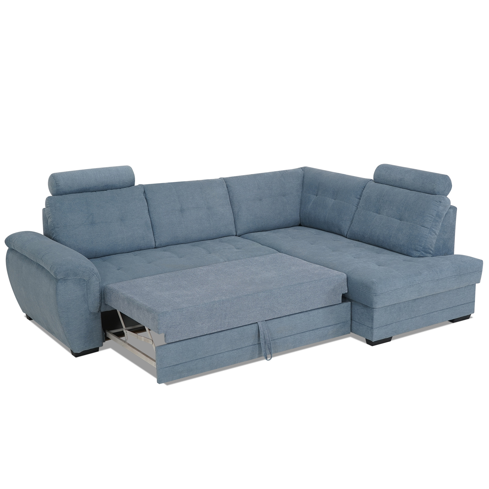 Ecksofa - blue - Velours - Liegefunktion - Staukasten rechts