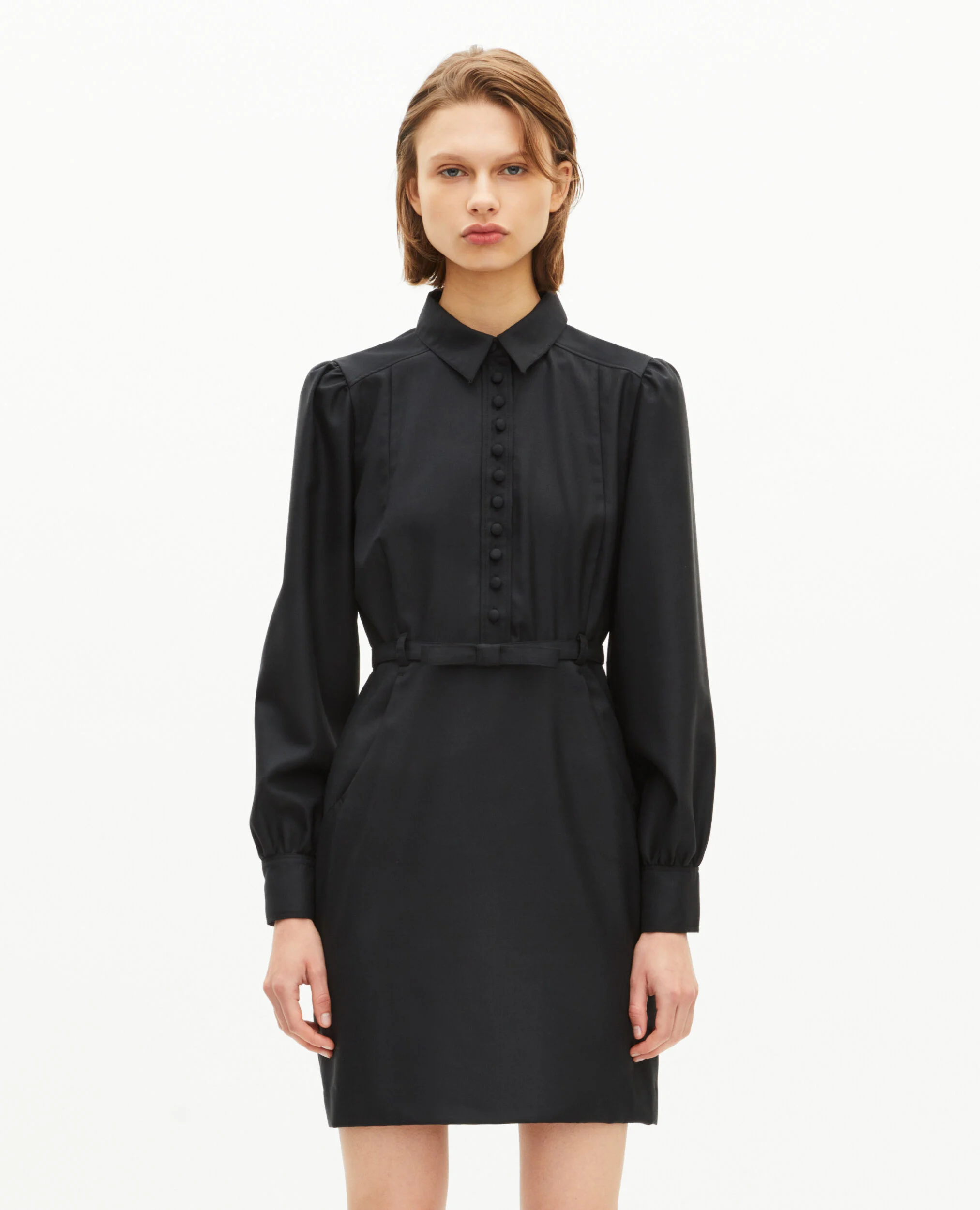 Robe courte en laine mélangée noire