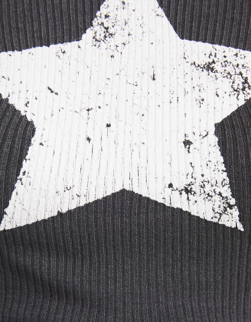 Camiseta de manga comprida canelada estampada