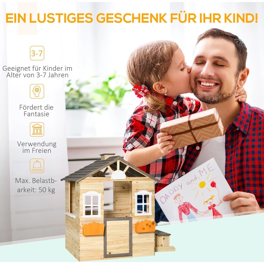 Outsunny Kinderspielhaus mit Blumentopfhalter bunt