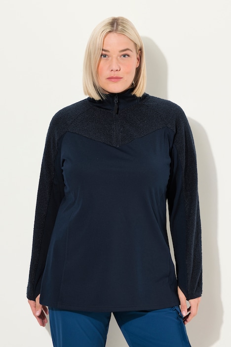 Sweatshirt, Stretch, Teddyfleece, Troyerkragen, Langarm
