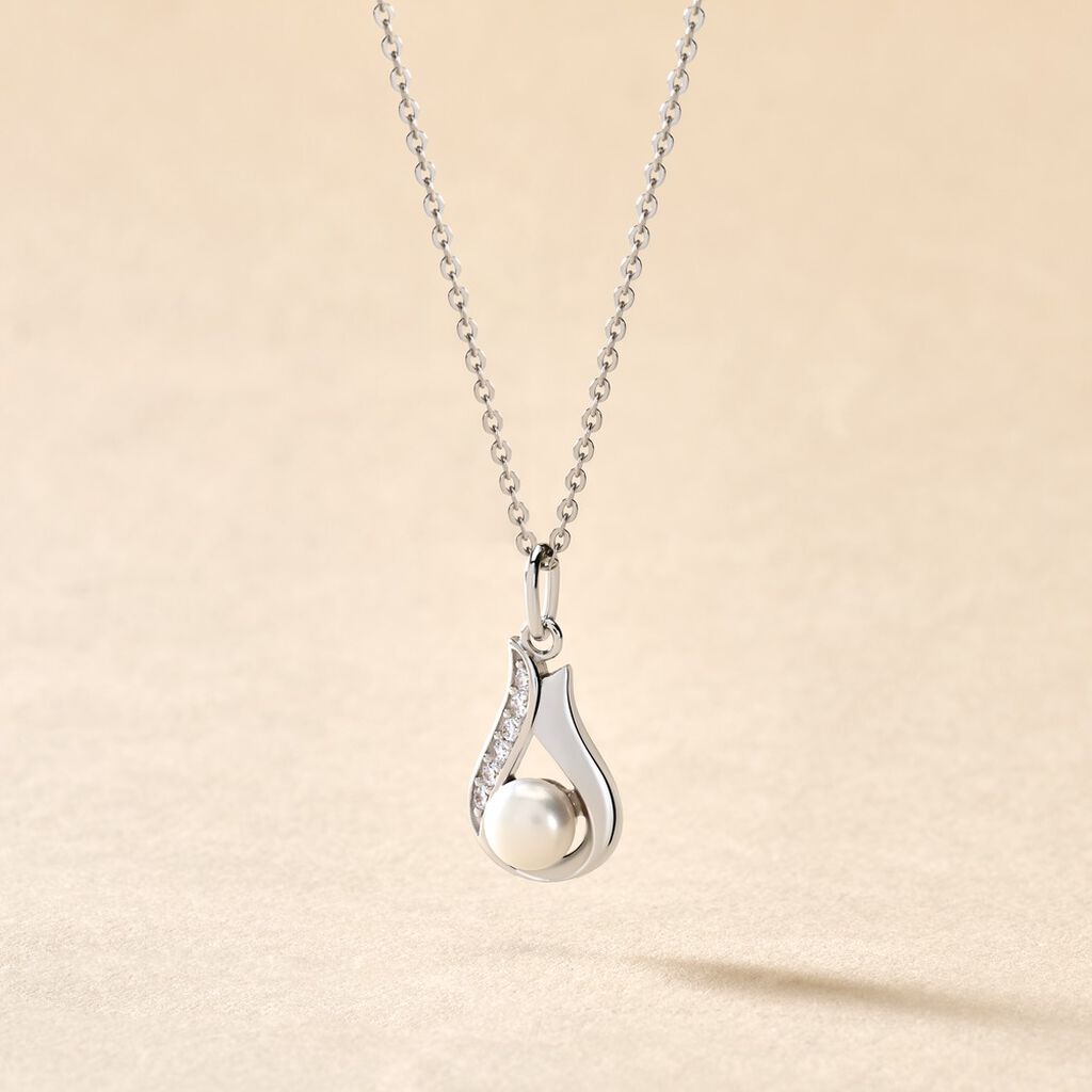 Collier Marie-magdeleine Argent Perle D'imitation Et Oxyde