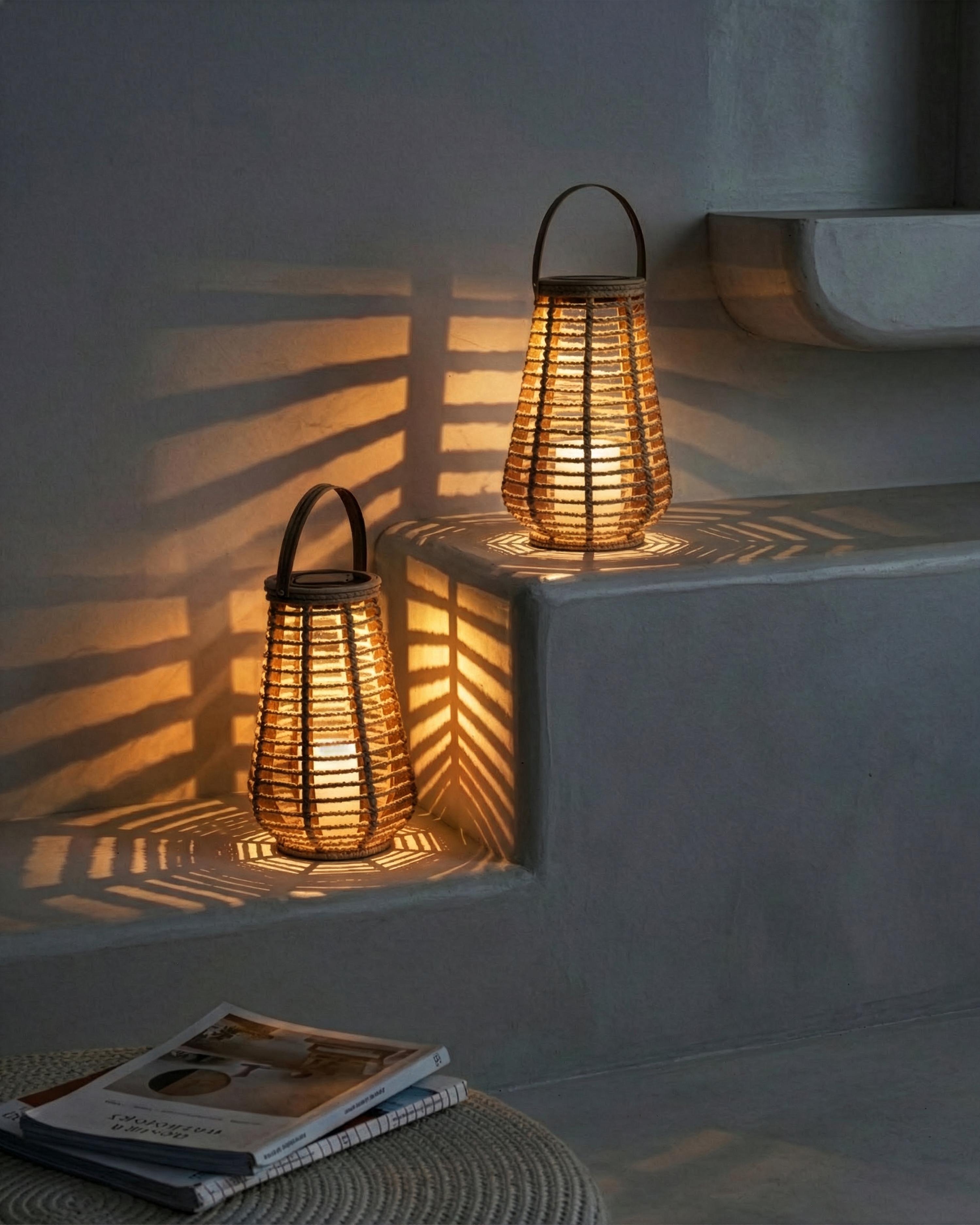 Set van 2 lantaarns op zonne-energie GWAYI 34 cm Natuurlijk