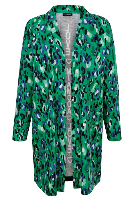 Long-Sweatjacke, offene Form, farbiger Print, Rücken-Schrift