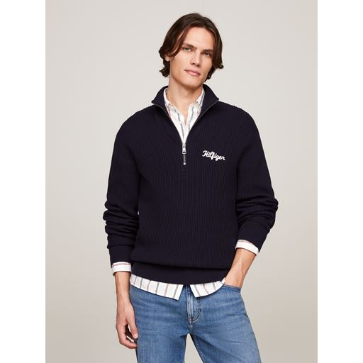 Tommy Hilfiger Graphic Waffle Zip Mock Strik, Desert Sky, L