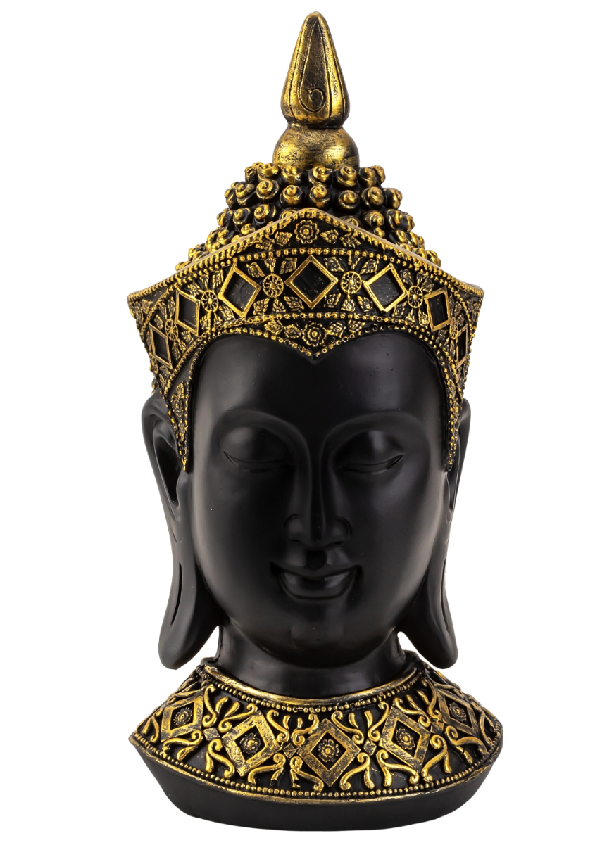 (33x15cm) Buddha Kopf Sparkasse Home Accessoire Geschenkidee Deko Spardose (IK6382) - Schwarz / Gold