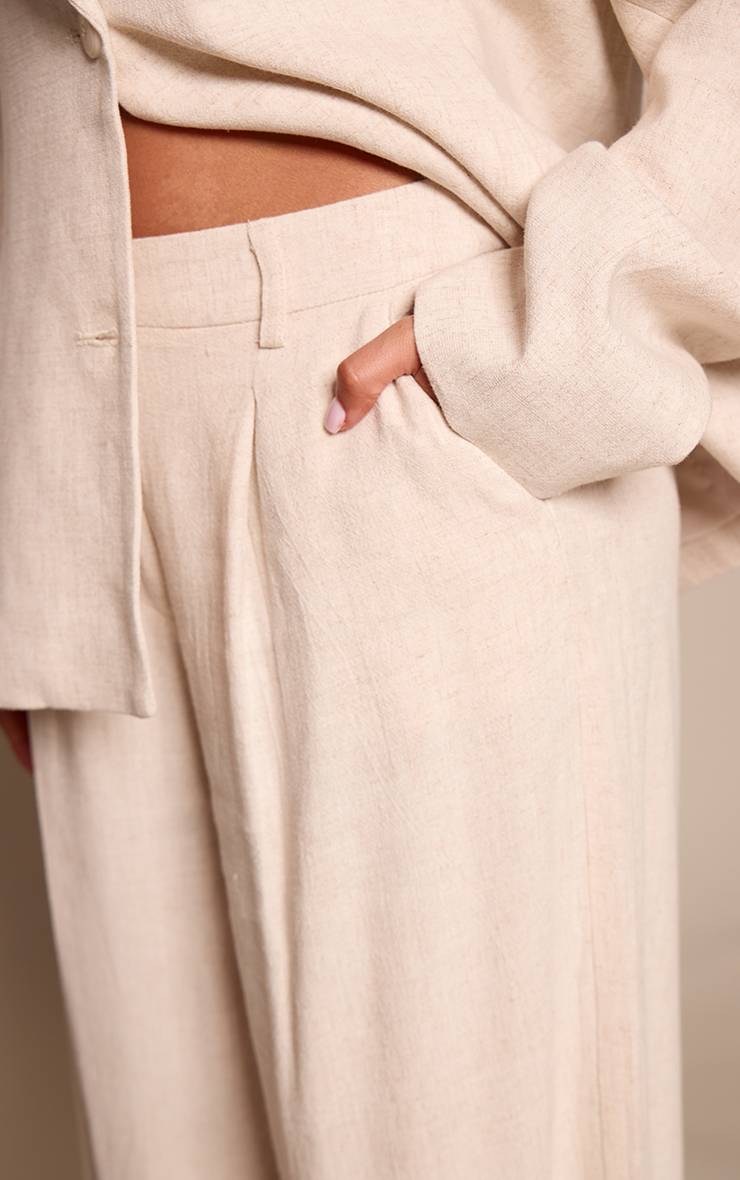 Beige Pantalon À Plis Effet Lin Co-ord Petite