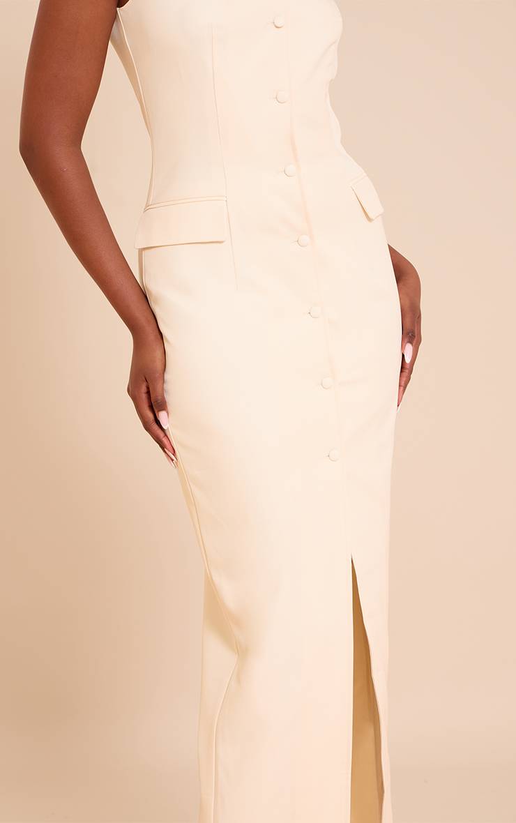 Pale Yellow Robe Longue Boutonnée En Tissu Tissé
