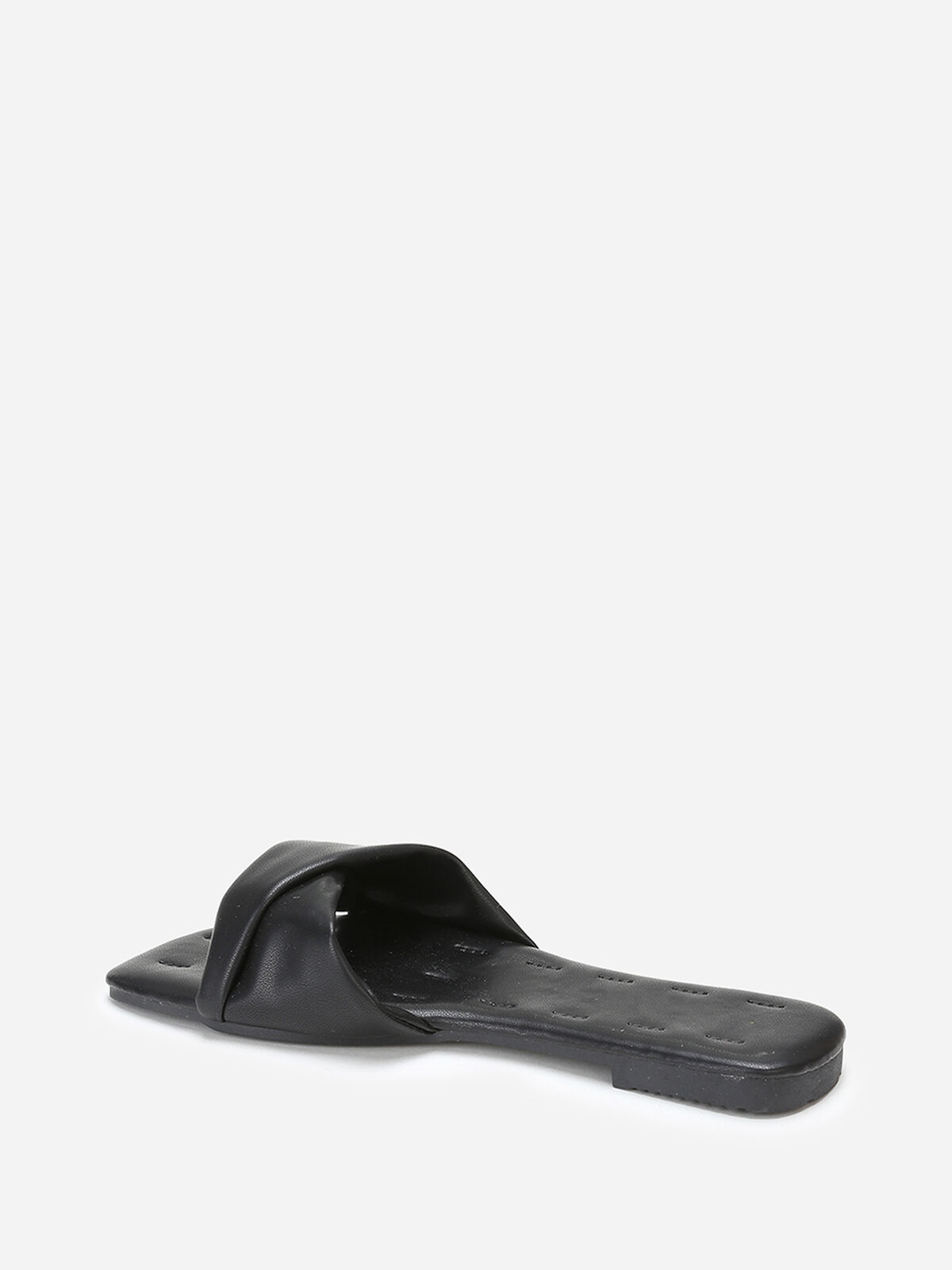 Mules plates à bride torsadée en simili- Noir