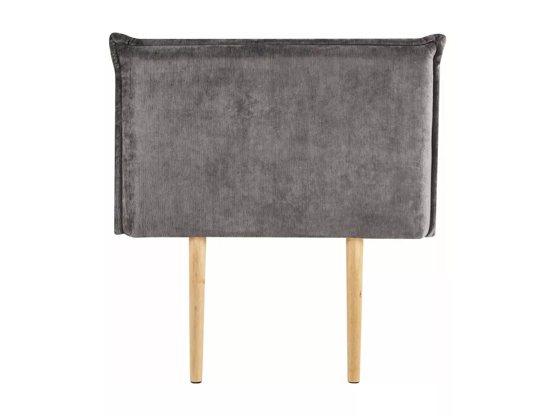 Tête de lit DELMO 90 rembourrée, En tissu polyester pour lit 90 cm, Sur pieds en bois, Gris