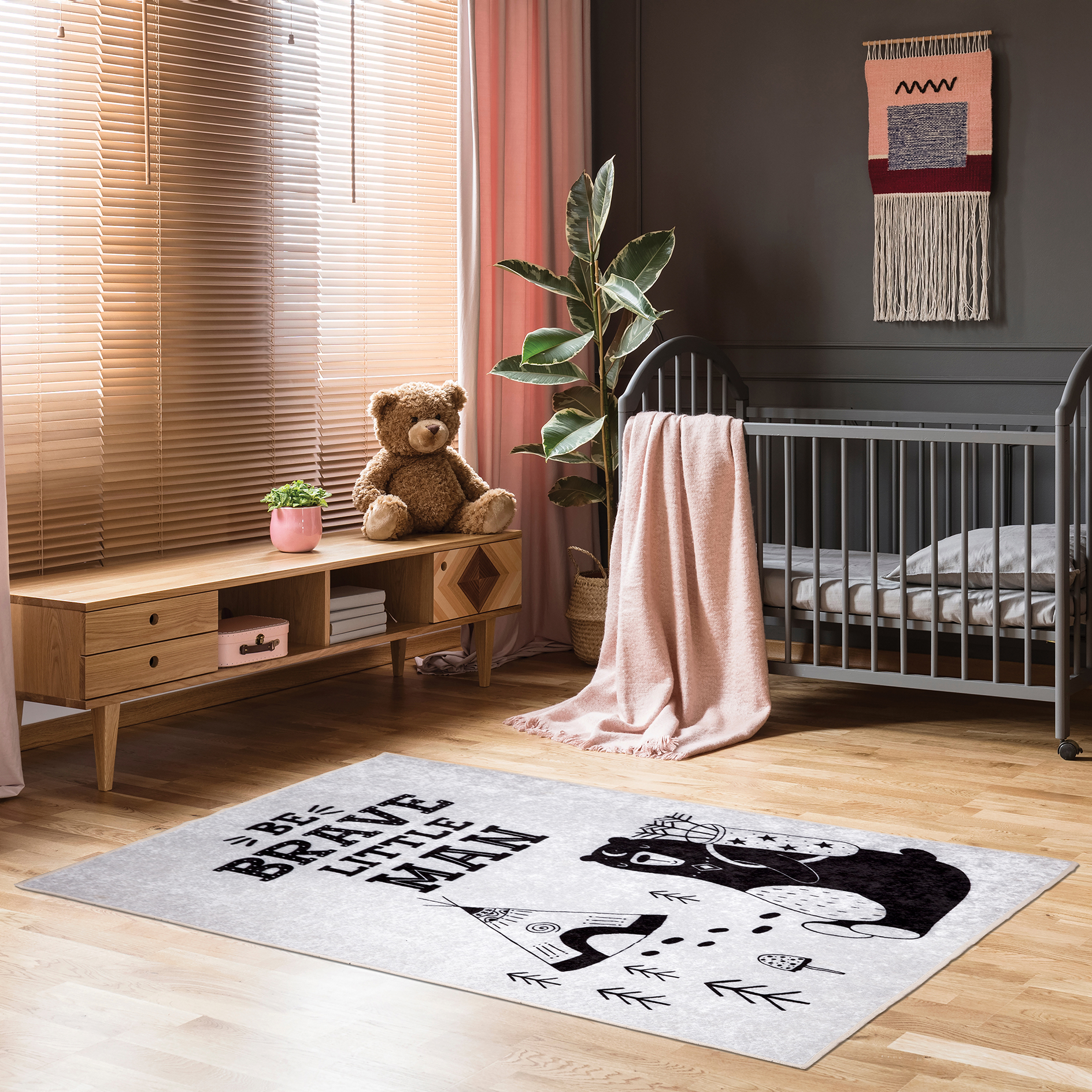 Kinderteppich - grau-schwarz - Bär - 120x170 cm
