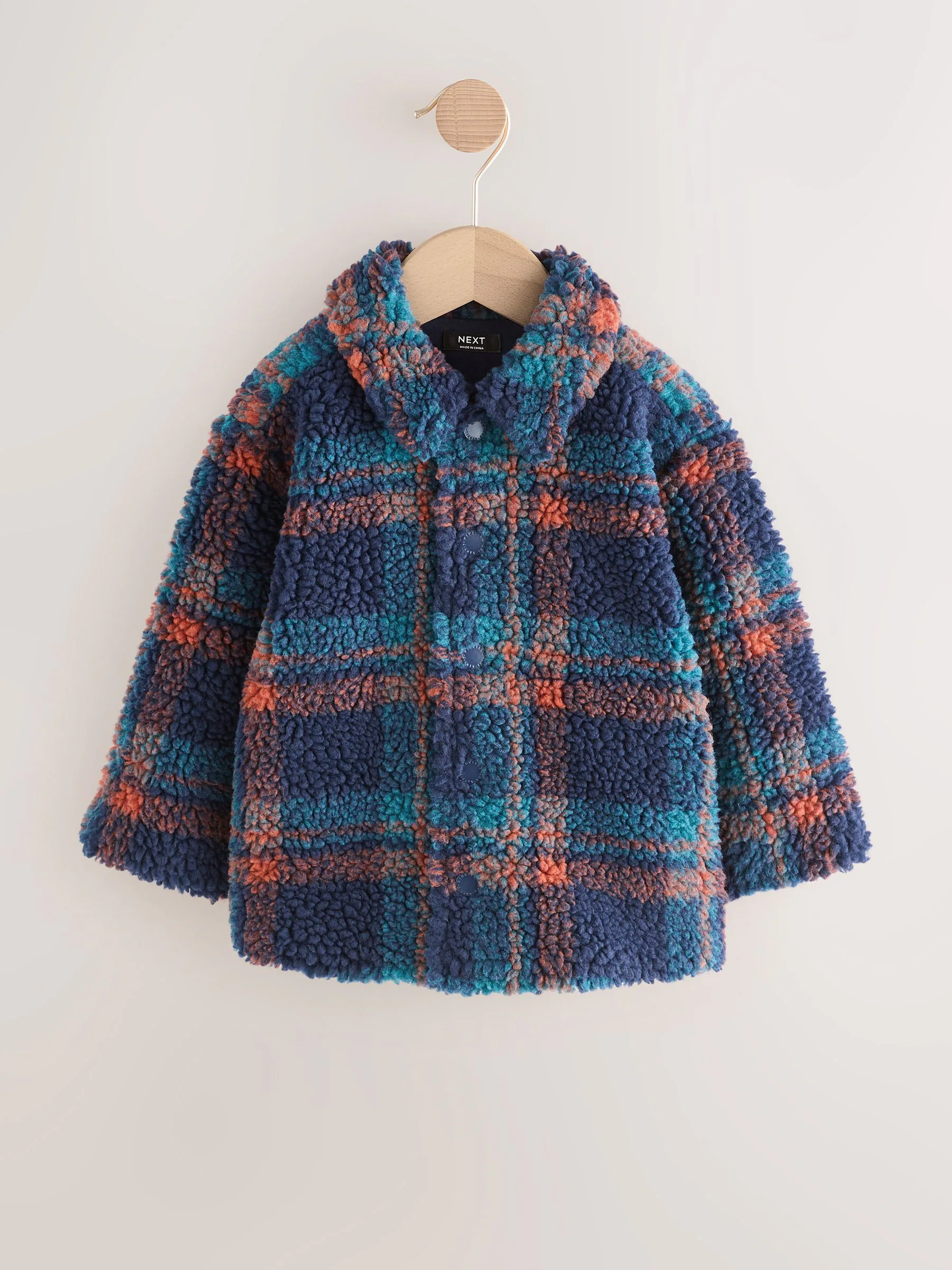 Marineblauw geruit - Fleece shacket van borg (3 mnd - 7 jr)